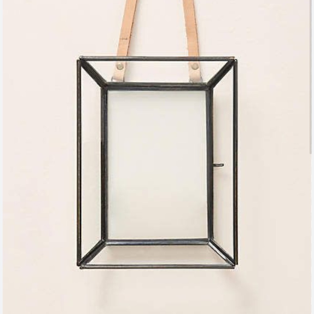 Anthropologie Townsend brass box style picture photo frame with leather string